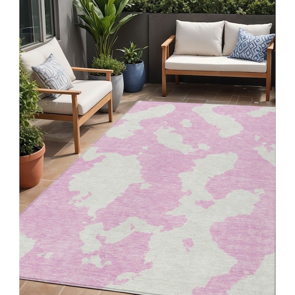 Homeroots 5' X 8' Pink And Ivory Abstract Washable Indoor Outdoor Area Rug 614558 - main