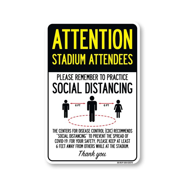 Signmission PSA, Stadium Attendees Practice Social Distancing, 14in X 10in Rigid Plastic, OS-NS-P-1014-25376 OS-NS-P-1014-25376 - main