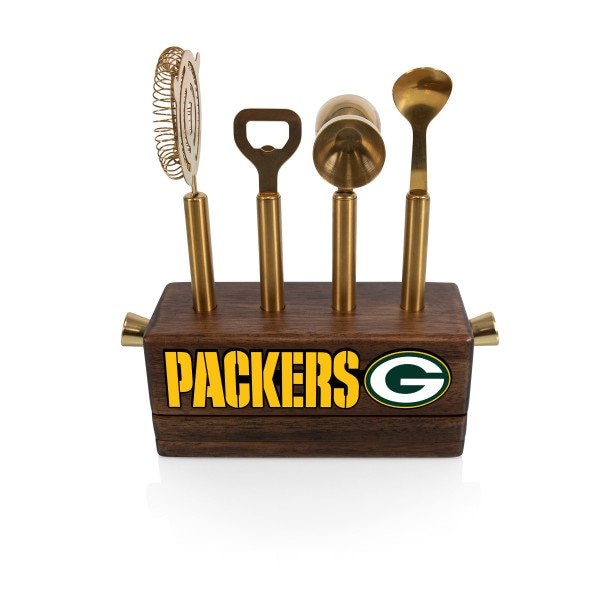 Picnic Time Family Of Brands NFL Green Bay Packers Sidecar 5-Piece Bar Tool Set, (Acacia Wood) 672-05-508-127-2 - main