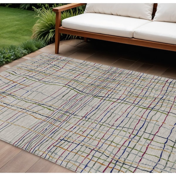 Homeroots 8' X 10' Ivory Pink And Copper Striped Washable Indoor Outdoor Area Rug 597430 - main