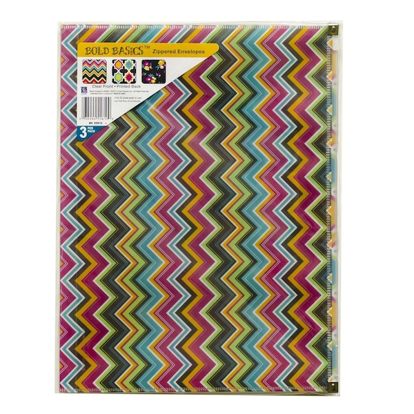 C-Line Products 8-1/2" x 11" Assorted Bold Basics Zip 'N Go Reusable Poly Envelope, 3/PK, 12PK/DS 55610-DS - main