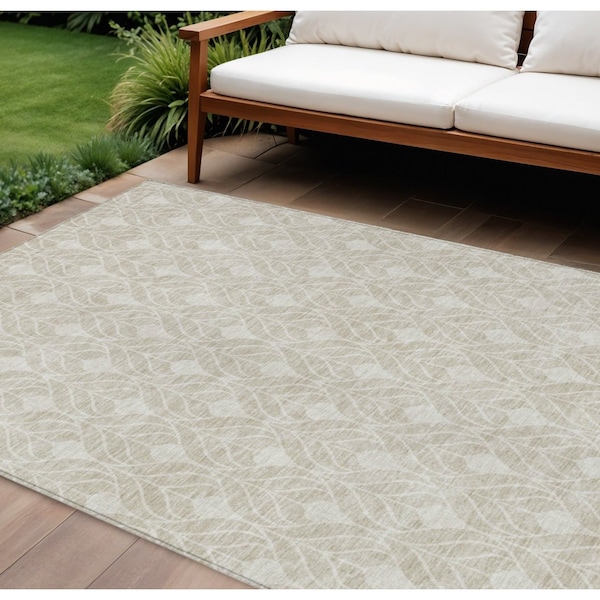 Homeroots 8' X 10' Beige And Ivory Geometric Washable Indoor Outdoor Area Rug 595706 - main