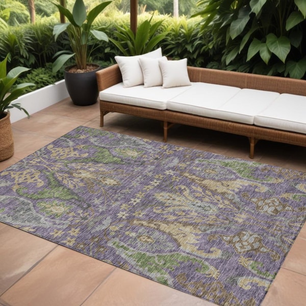 Homeroots 8' X 10' Purple Green And Brown Floral Washable Indoor Outdoor Area Rug 605298 - main