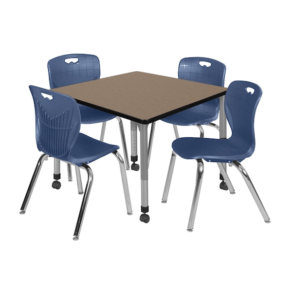 Regency Square Kee Mobile Adjustable Classroom Table W/ 4 Andy Chairs, 42 in W, 42 in L, Noble Oak TB4242NOAPCGY40NV - main