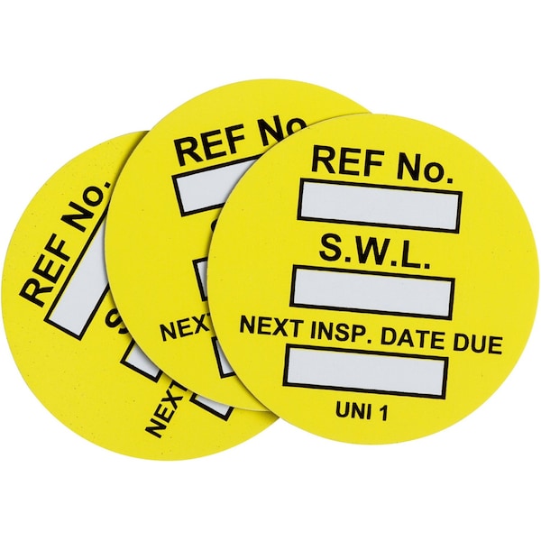 Brady Universal Tag Inserts: REF NO: S.W.L.: NEXT INSP. DATE DUE:, Black/Yellow on White, 100PK UNI-UNI YELLOW - main
