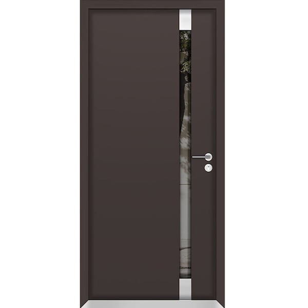 Vdomdoors Aluminum Door Cynex 6777 Brown Entry Steel Metal Modern Painted W32xH80 Left Inswing CYNEX6777EXD-BRW-W32xH80-LH-I - main