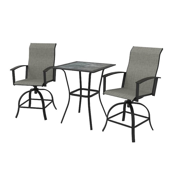 Seasonal Trends Outdoor Bar Set, Steel/Sling/Tile, Gray, Powder-Coated, 3-Piece SH24S2951P - main
