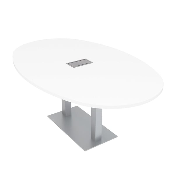 Skutchi Designs Boval Conference Table With Power Unit, 48 in W, 84 in L, White HAR-BOVL-48X84-DOU-W960-ESIL - main