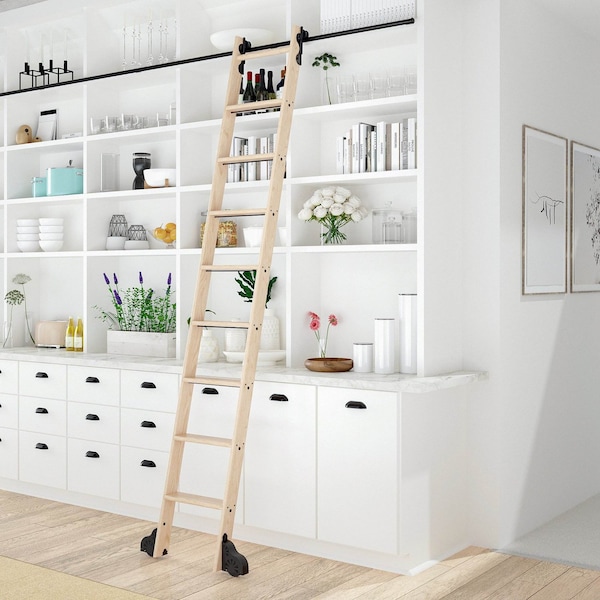 Quiet Glide 8.92 ft. Maple Sunburst Wheel Black Rolling Hook Removable Ladder, 12 ft. Rail QG.510-9MA-12-H.08 - main