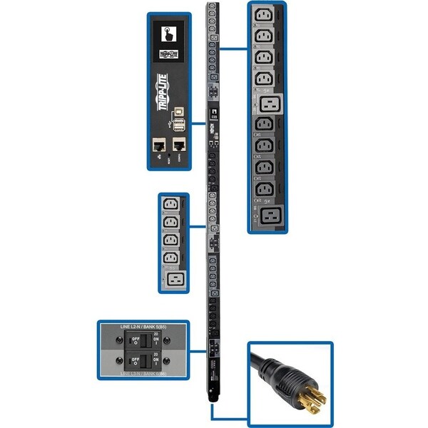 Tripp Lite PDU, Switched, (24) C13, (6) C19, L22-30P, 6 ft. PDU3XEVSR6L230B - main