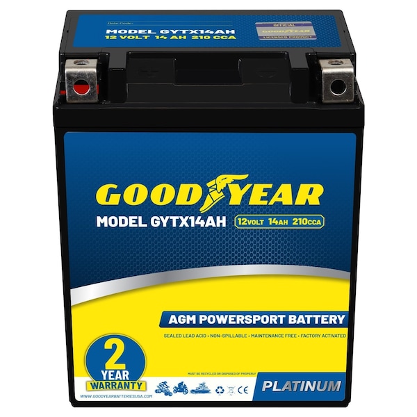 Goodyear GYTX14AH - 12 Volt 14 AH, 210 CCA, Rechargeable High-Performance, SLA - AGM Battery GY4140767 - main