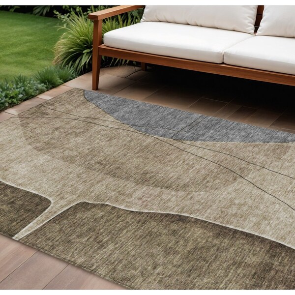 Homeroots 10' X 14' Brown Taupe And Beige Abstract Washable Indoor Outdoor Area Rug 582007 - main