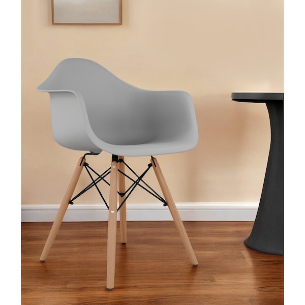 Homeroots Gray And Natural Heavy Duty Plastic And Solid Wood Dining Arm Chair 520280 - main