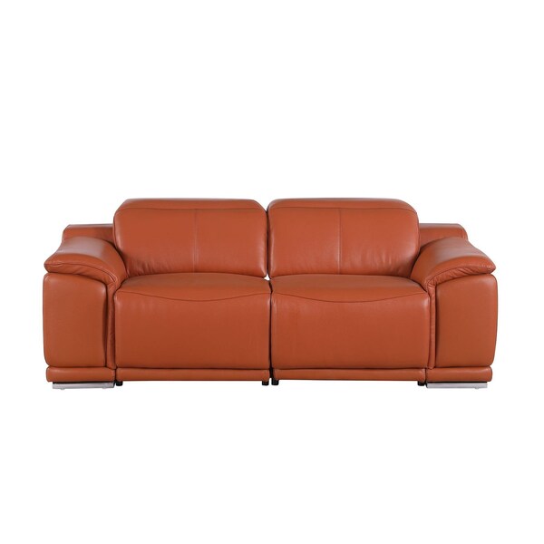 Homeroots 76in Orange and Silver Italian Leather Power Reclining Loveseat 720515 - main