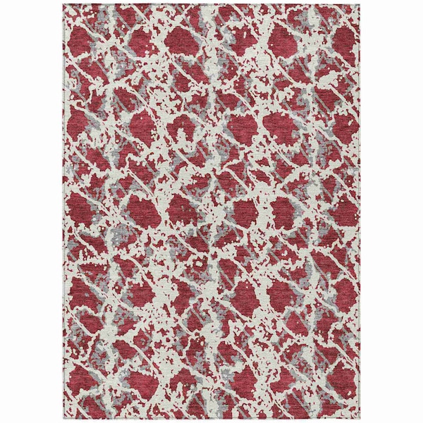 Homeroots 10' X 14' Burgundy And Ivory Abstract Washable Indoor Outdoor Area Rug 614142 - main