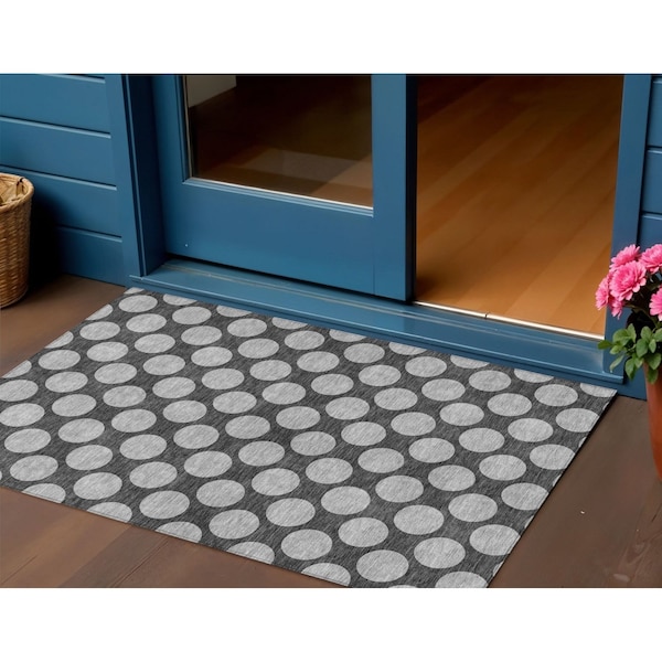 Homeroots 3' X 5' Charcoal And Ivory Polka Dot Washable Indoor Outdoor Area Rug 614887 - main