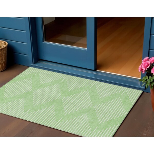 Homeroots 3' X 5' Mint Green And Ivory Geometric Washable Indoor Outdoor Area Rug 598592 - main