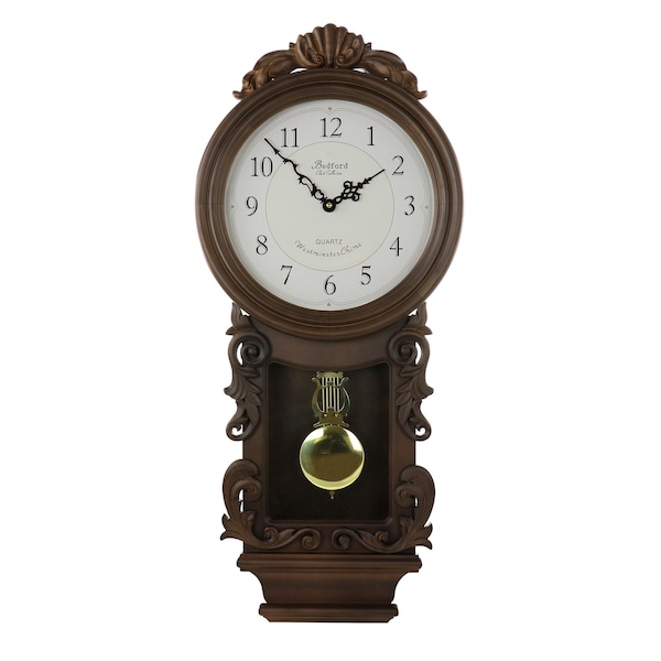 Bedford Clock Collection Chestnut Chiming Pendulum Wall Clock BED-9002C - main