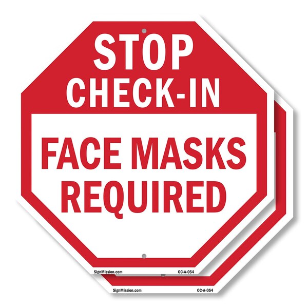 Signmission Stop Check-in Face Masks Required, 10 inch X 10 inch, Aluminum Metal Signs, 2PK OC-A-2PACK-10-54 - main