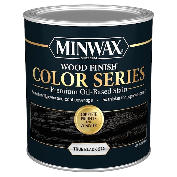 Minwax Wood Finish Color Series Interior Wood Stain, Semi-Transparent, True Black, Liquid, 1 qt 800610000 - main