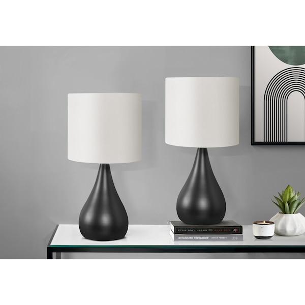 Monarch Specialties Lighting, Set Of 2, 18 in.H, Table Lamp, Black Metal, Ivory / Cream Shade I 9639 - main