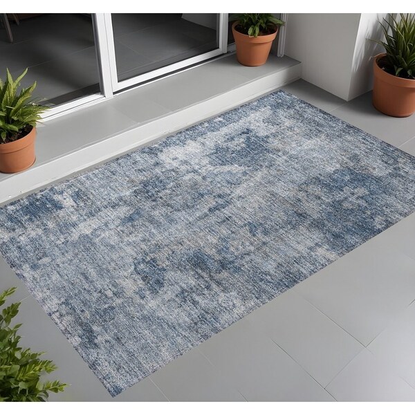 Homeroots 3' X 5' Blue Abstract Washable Non Skid Indoor Outdoor Area Rug 564236 - main