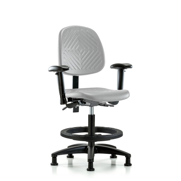 Blue Ridge Ergonomics Poly Chair-Med Bench Height with Med Back, Adj Arms, Black Foot Ring, &Stationary Glides in Gray Poly PMBCH-MB-RG-T0-A1-BF-RG-GRY - main