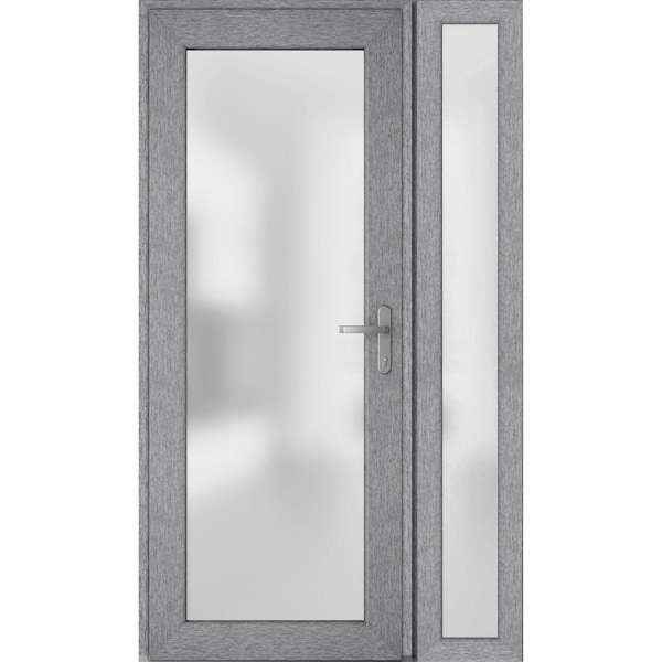 Vdomdoors Front Exterior Prehung FiberGlass Door Frosted Glass / Manux 8102 Grey Ash / Sidelight Exterior Win MANUX8102EXD-SS-W30+14 x H80-LH - main