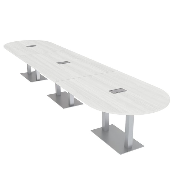 Skutchi Designs Racetrack Conference Table With Power Unit, 48 in W, 192 in L, White HAR-RAC-48X192-DOU-WA7976-ESIL - main