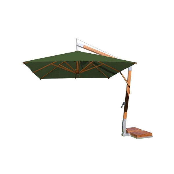 Bambrella 10' Square Bamboo Cantilever Umbrella w/354lb Base System-Forest Green Canopy 3.0m SQ-SW-L-FG-BS - main