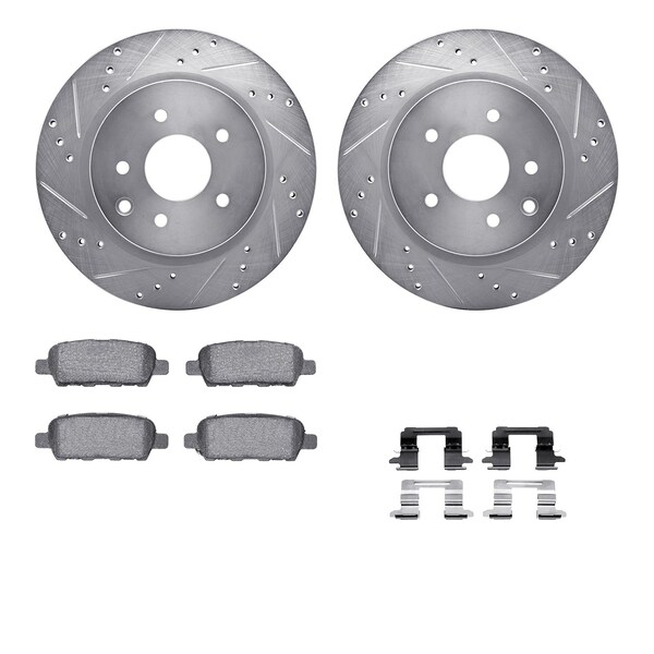 Dynamic Friction Co DFC Rotors-Drilled & Slotted-Silver w/ EURO 5000 Ceramic Brake Pads Incl Hdw 7612-67003 - main