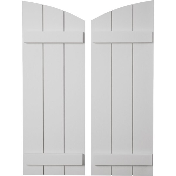 Ekena Millwork Smooth 3 Board Joined Board-n-Batten w/Elliptical Top Faux Wood Shutters, 16 1/2W x 64H, PR SHUBJL16X64SMPR - main