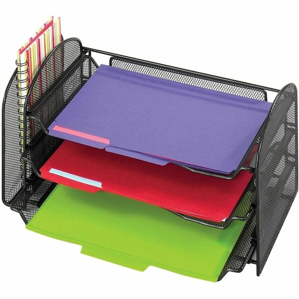 Safco Desk Tray, Black, Steel, 16 1/4 in W, 9 in L, 8 in H, 4 Number of Compartments 3265BL - main