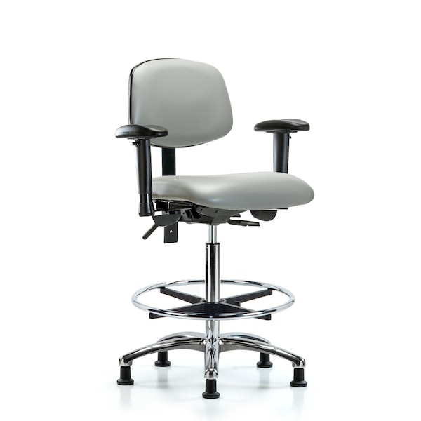 Blue Ridge Ergonomics Chair, Vin, Hi Bench, Chr AA CF Glides, Dov, 6-Way Adjustable, 26" to 35-1/2" Height, Dove BR-VHBCH-CR-T0-A1-CF-RG-8567 - main