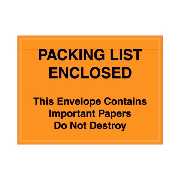Zoro Select Packing List Envelopes, Orange, PK1000 PL410 - main