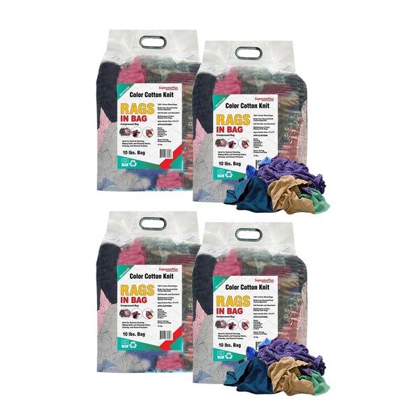 Supremeplus Recycled Color Knit T-Shirt Cleaning Rags, 10 lbs. Bag, Pack of 4, 4PK SP-7523 - main