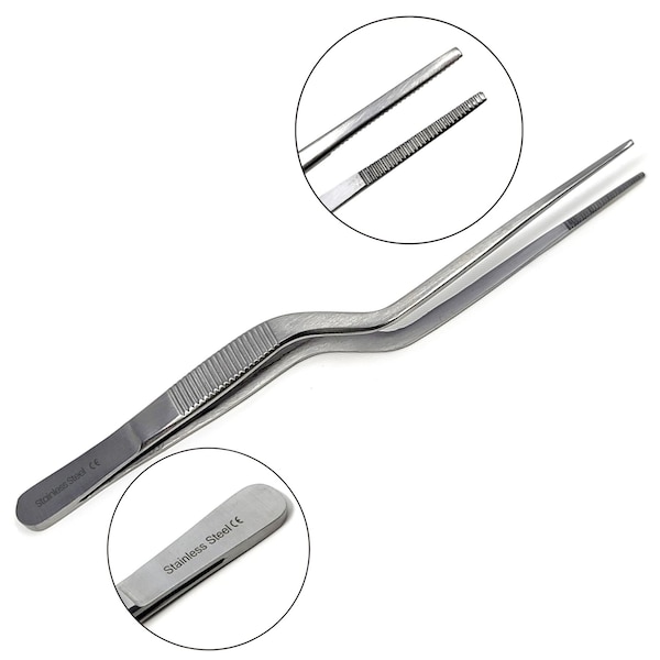 A2Z Scilab Offset Culinary Tweezers, Precision Serrated Jaws, 8 Inch, Stainless Steel Tongs A2Z-ZR1055 - main