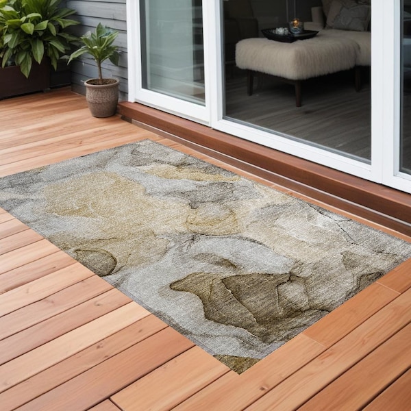 Homeroots 3' X 5' Brown Abstract Washable Non Skid Indoor Outdoor Area Rug 559490 - main