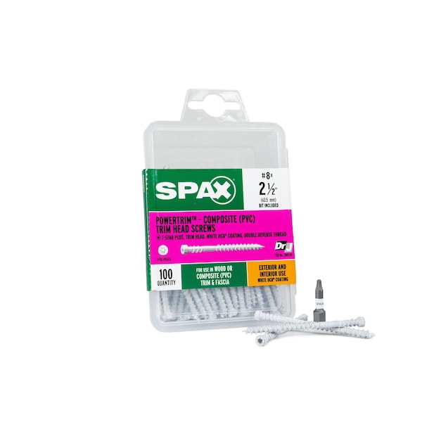 Spax #8 x 2-1/2 in Wood Composite Double Thread Screws Powertrim Trim Head T-Star Plus, 100PK 42418304006068 - main