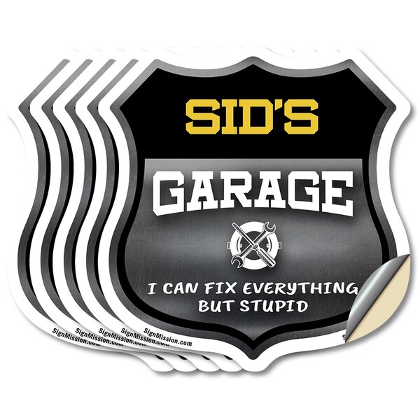Signmission Sid's Garage I Can Fix Everything But Stupid, 4 inch X 4 inch, Vinyl Decal, 5PK SHI-D-5PACK-4-490-SID - main