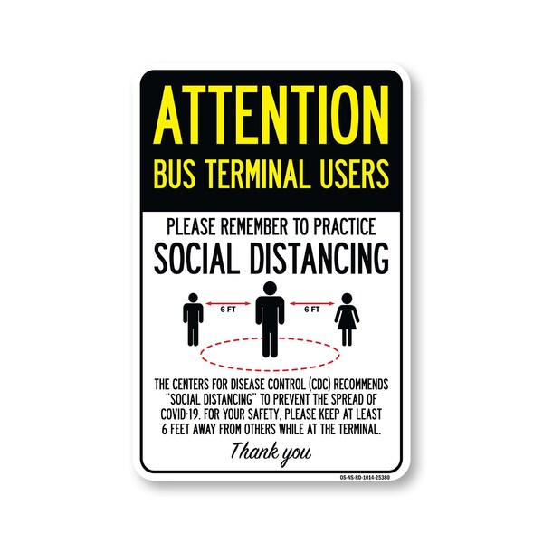 Signmission PSA Bus Terminal Users Practice Social Distancing 14in X 10in Wall Graphic, OS-NS-RD-1014-25380 OS-NS-RD-1014-25380 - main