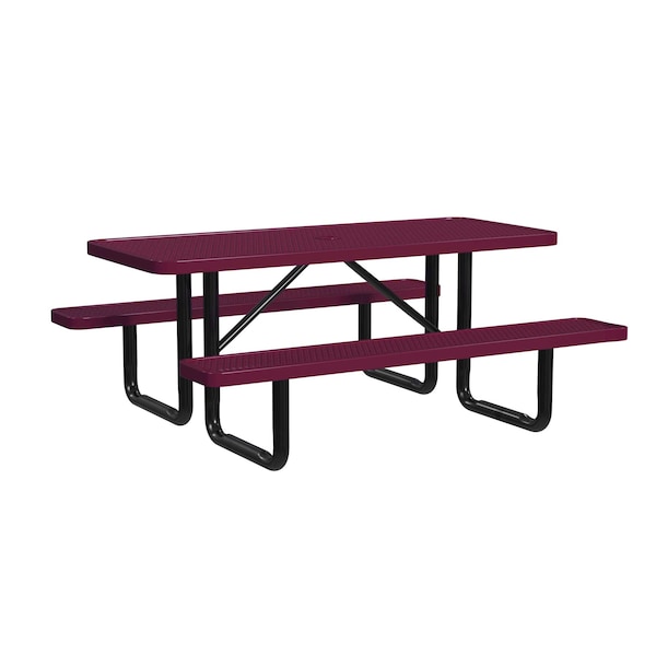 Leisure Craft Rectangle Picnic Table, Burgundy, Surface Mount, 6 ft L T6XPSM-BURGUNDY - main