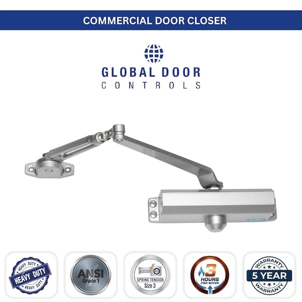 Global Door Controls Commercial Grade 3 Door Closer with Parallel Arm Bracket in Aluminum - Size 3 TC2203-PA-AL - main