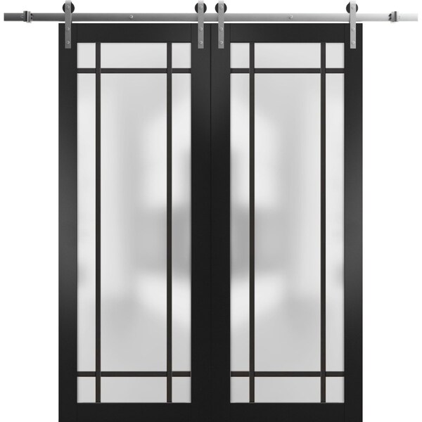 Sartodoors Sturdy Double Barn Door Planum 2112 Black Solid Core Modern Interior PLANUM2112DB-S-BLK-36 x 80 (2* 18x80) - main