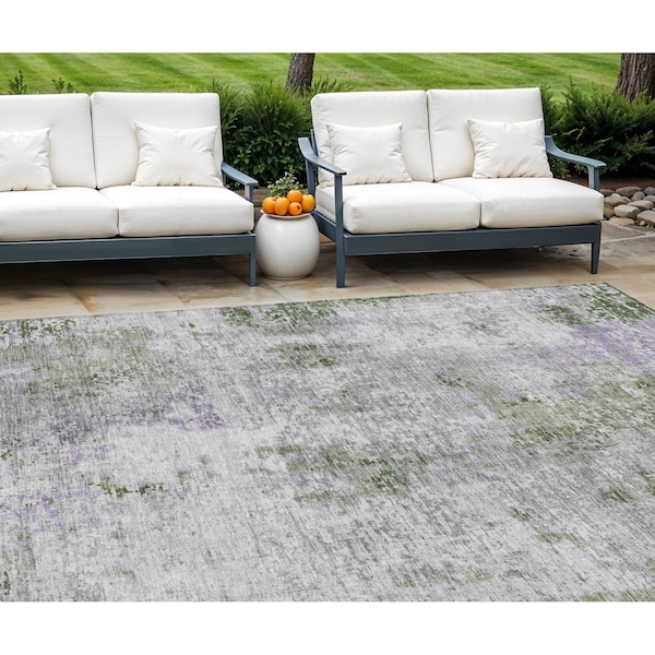 Homeroots 10' X 14' Olive Green And Gray Abstract Washable Indoor Outdoor Area Rug 587883 - main