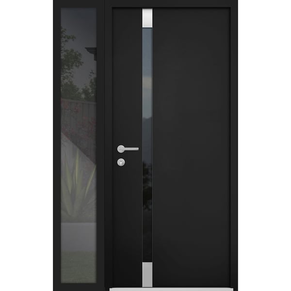Vdomdoors Steel Door Cynex 6777 Black Sidelight Exterior Window Stainless Inserts Single Modern Painted-W36+1 CYNEX6777EXD-BLK-W36+14 x H80-Right-hand Inswing - main
