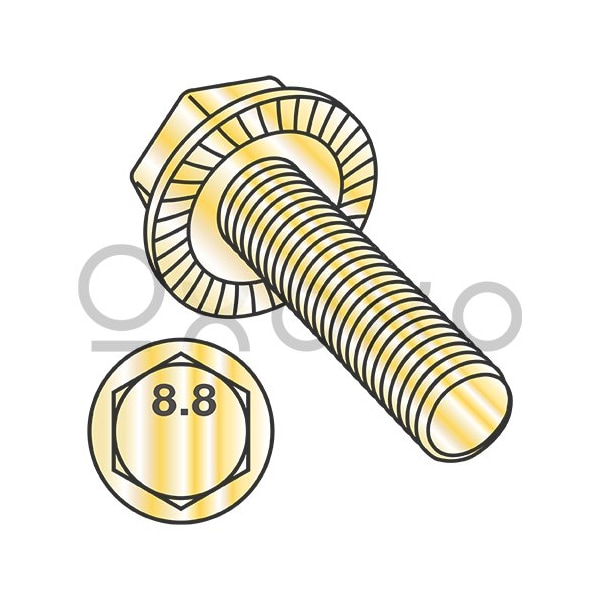 Oxoxo M6-1.0X16 Metric Din 6921 Class 8.8 Hex Flange Serrated Screw Full Thrd Zinc Yellow, 2000PK 612133 - main