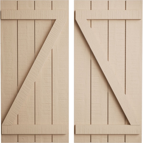 Ekena Millwork Rustic Four Board Joined Board-n-Batten Rough Cedar Faux Wood Shutters w/Z-Board, 22W x 24H, PR SHUBJZ22X24RCPR - main