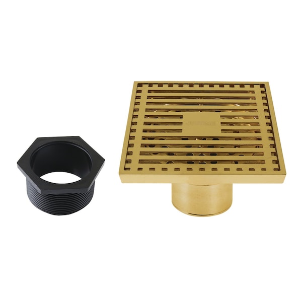 Kingston Brass 4" Brass Square Grid Shower Drain with Hair Strainer, Brushed Brass BSF4464BB - main