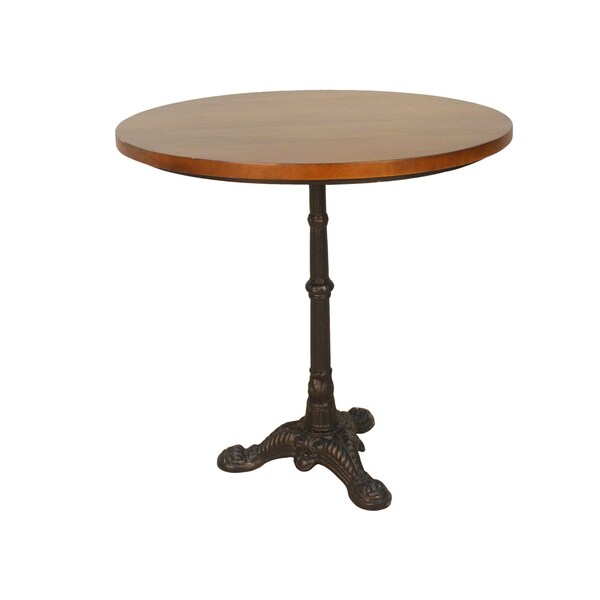 Homeroots 30" Chestnut And Black Rounded Solid Wood And Iron Pedestal Base Dining Table 517761 - main